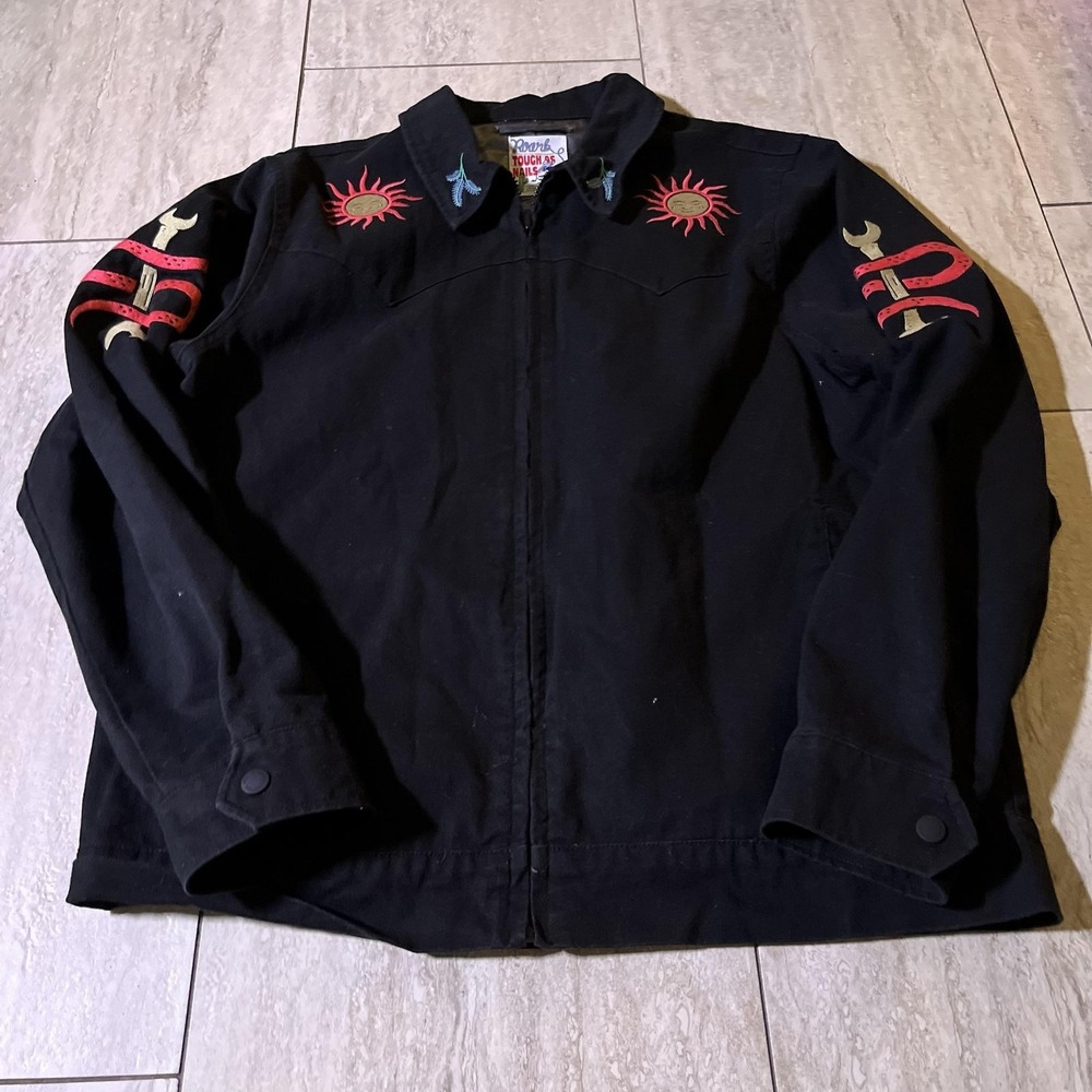 Roark Jacket Mens Medium Black Canvas Bomber Tough As Nails Embroidered Eye